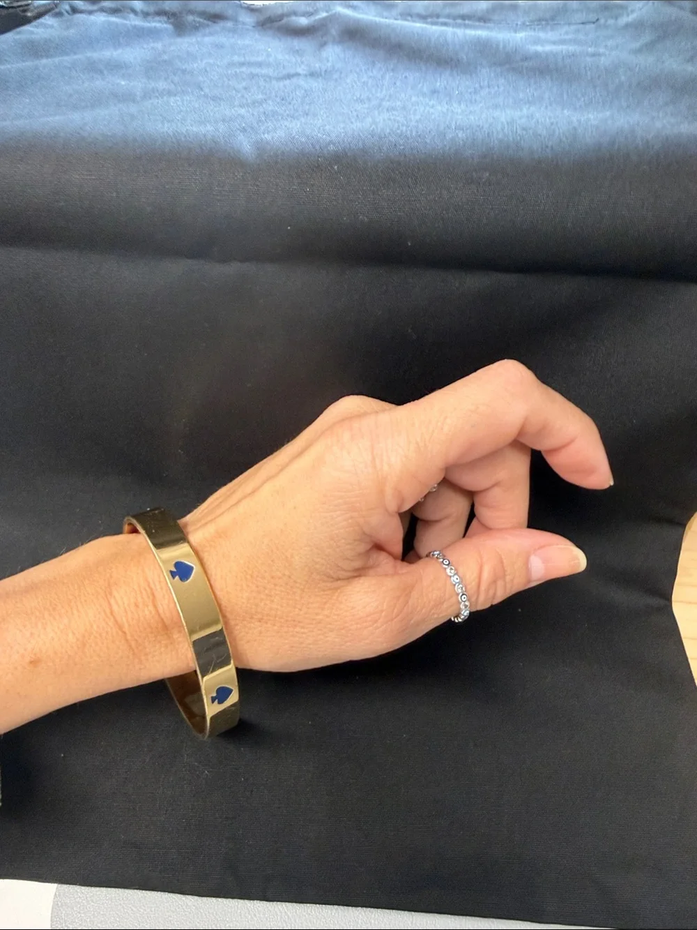 kate spade gold bangle with blue heart details - Picture 2 of 5